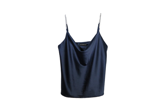 Navy Satin Cowl Neck Top