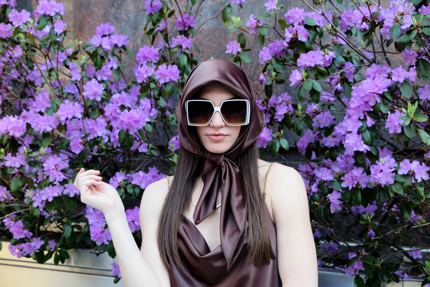 Chocolate Satin Cowl Neck Top