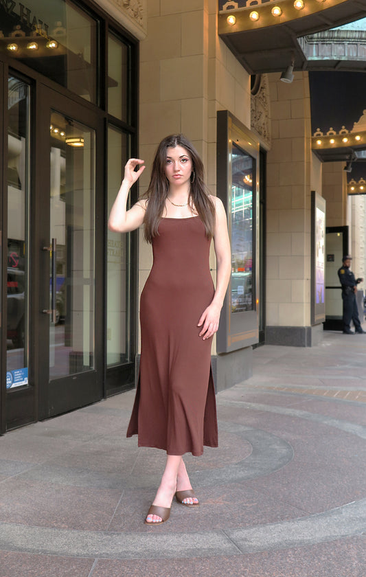 Chocolate Rib Knit Cami Dress